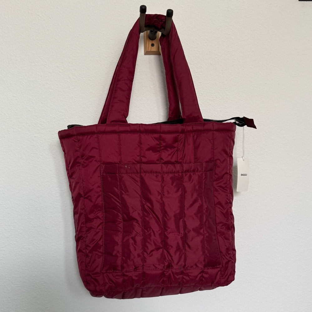 BAGGU Red Quilted Nylon Tote Bag